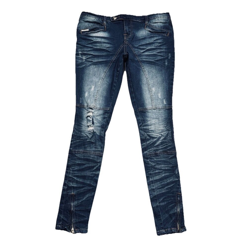 Lee Cooper Jamie Jeans 29 (32x29.5) Blue Zip Ankle Skinny Distressed Denim Women